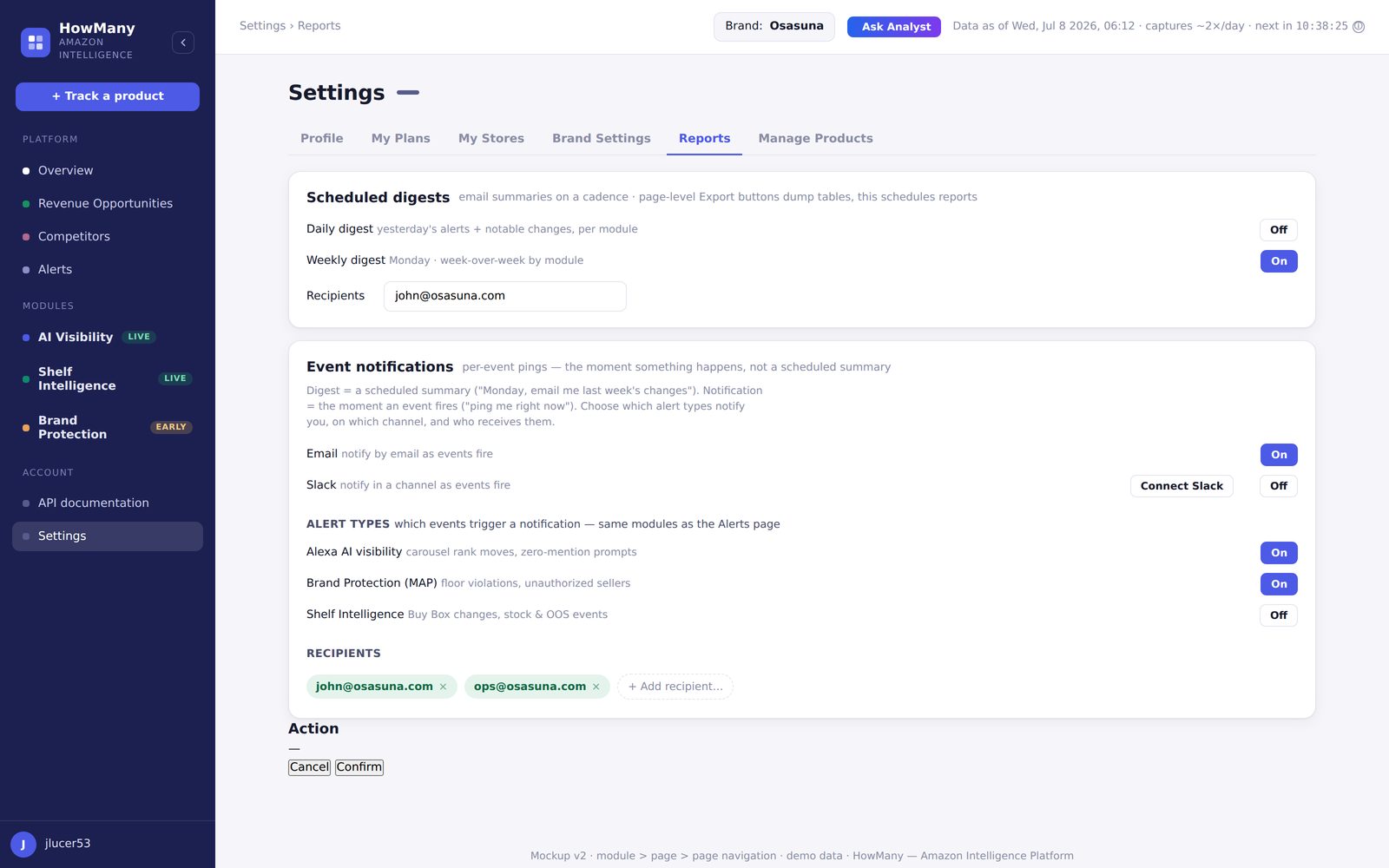 Reports settings