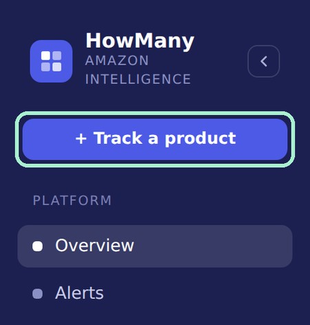 The Track a product button at the top of the dashboard sidebar